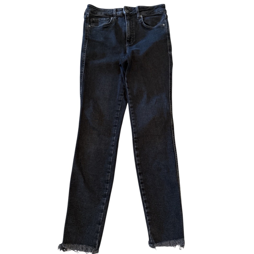 We The Free Free People Twenty Eight High‎ Rise Skinny Jeans Black Frayed Hem 28